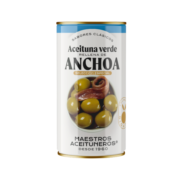 BOG038 Aceituna verde rellena en anchoa (Selección Especial) 350gr